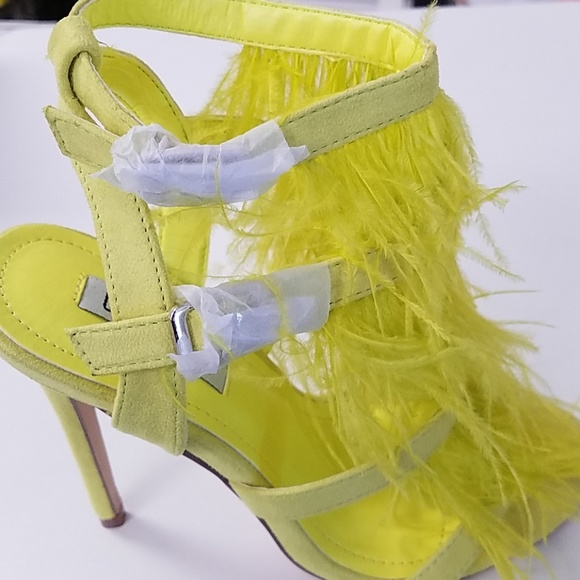 yellow feather heels